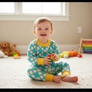 Masala Baby Teal and Yellow Kids Footie